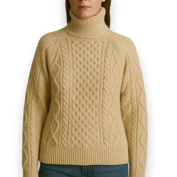 Vintage Hallim Handweavers Wool Cable Knit Aran Turtleneck Sweater - Picture 1 of 11